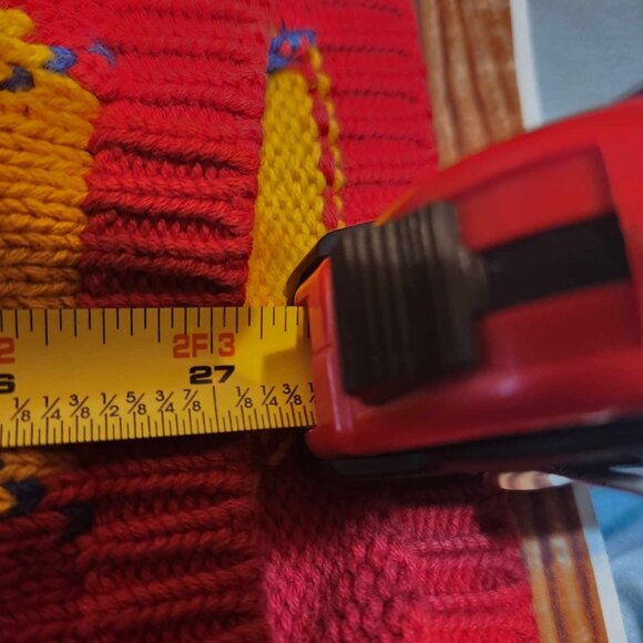 Vtg 90s XL Gap Red Black Yellow Argyle Diamond Oversized V Neck Tunic Sweater - Picture 6 of 6